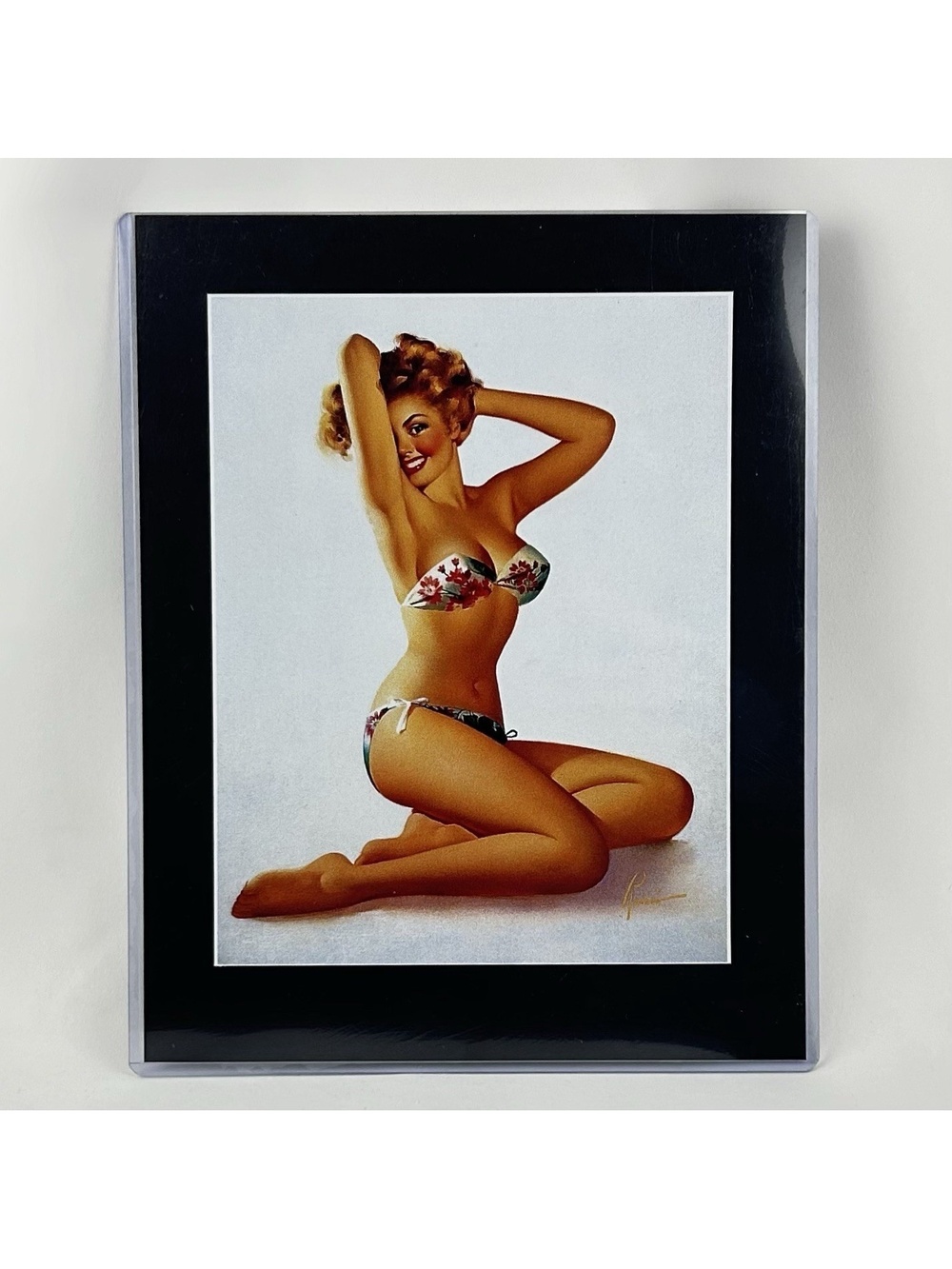 Pin Up Girl Redhead Bikini Holding Hair 1940s or '50s Edward Runci 12.25 x 9.25"